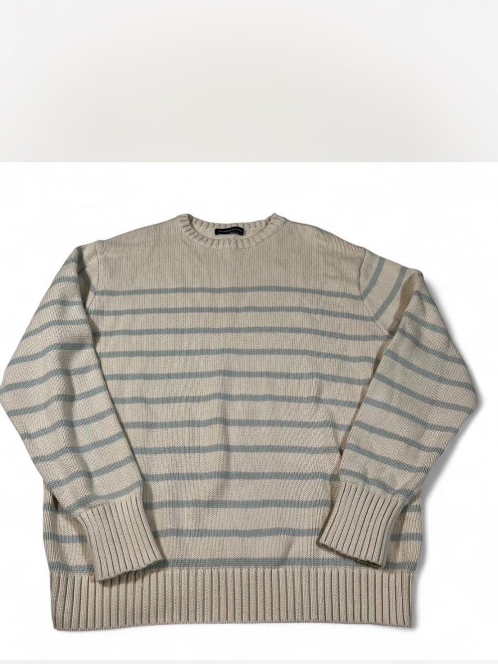 Brandy‎ Melville Oversized Knit Crewneck Sweater Striped Cream Aqua Womens OS
